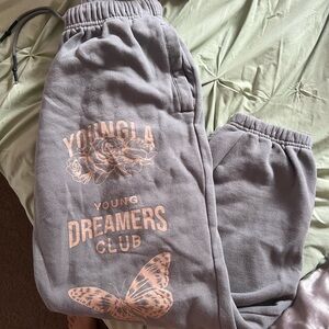 YoungLA Pale Blue Joggers with Butterfly Design